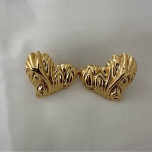 Gold Textured Heart Earrings